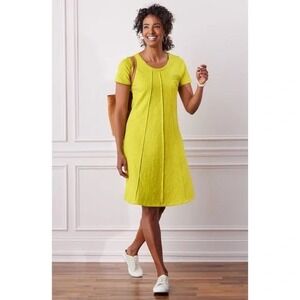 Soft Surroundings Pintuck A-Line Yellow Dress Medium Cotton Stretch Comfy Lounge